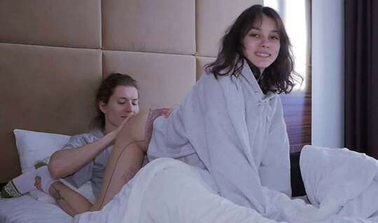 Russian chick sat on a guys hot dick in the morning