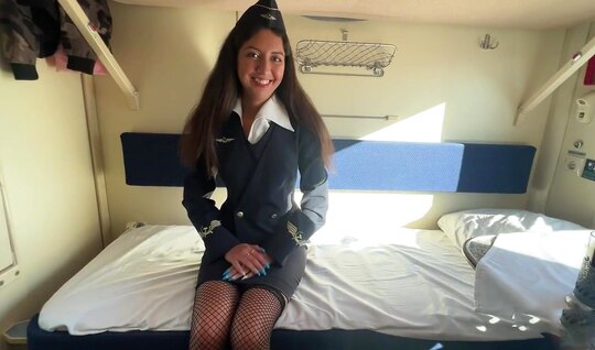 Russian conductor has a great fuck with a passenger in a compartment