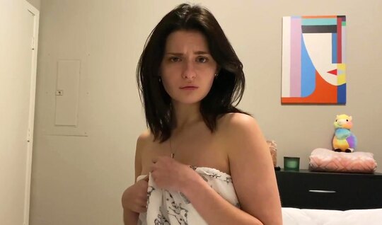 Big cock for a modest brunette with small tits