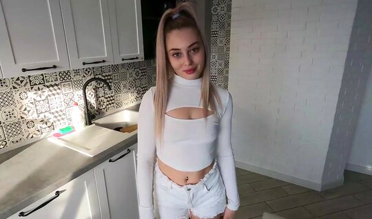 I persuaded my Russian girlfriend to try a sweet dick in the kitchen