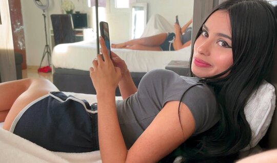 Hot brunette pleased her boyfriend with a deep blowjob