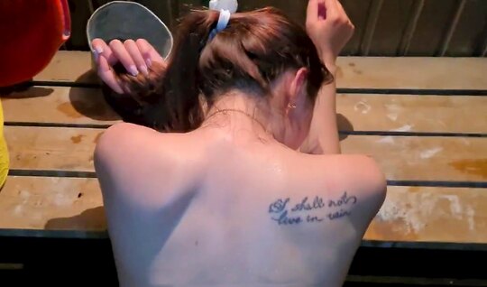 Russian girl with a lush ass enjoys sex in a bathhouse