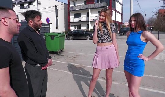 The bitch received a bright double penetration in a group sex