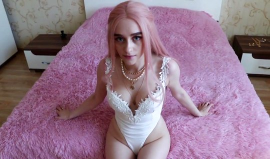 Russian with pink hair gives a quality blowjob to a cute friend