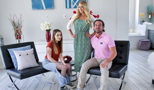 Mom with big milkings and her daughter arranged group porn for the guy