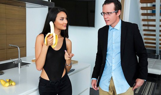 Brunette with a big booty sits on a hard cock of a guy for an orgasm