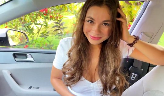 Russian girl in the car sucks dick and jumps pussy on partners hard dick