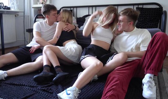 Russian bitches inflamed students for group sex